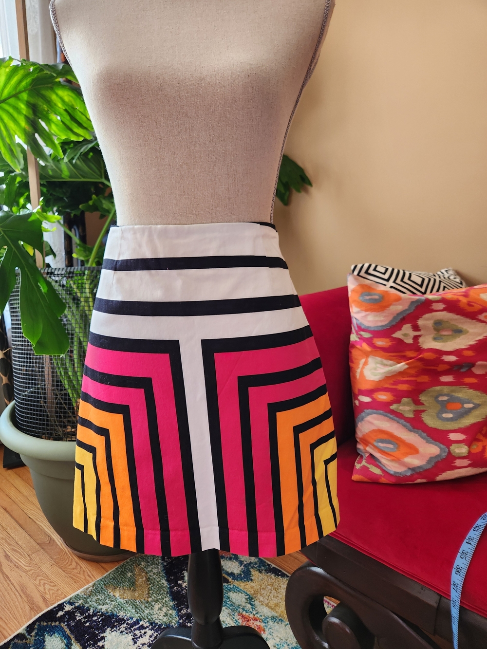 Color-Block A-Line Skirt in White, Pink & Orange